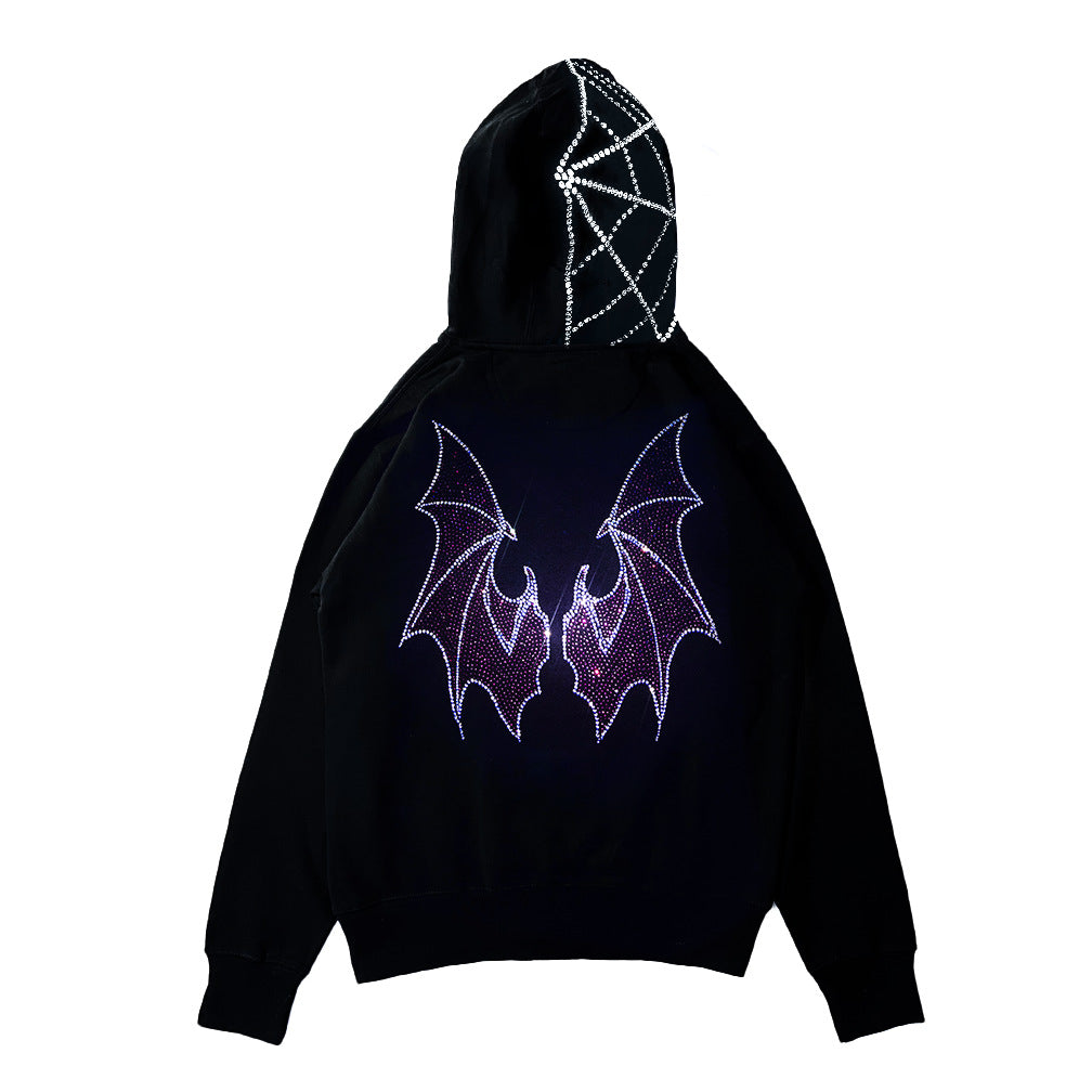 Y2k Hot Diamond Printed Loose Zipper Hoodie Women&#039;s Thickened Warm Harajuku Jacket Street Photograph Korean Style Sweater