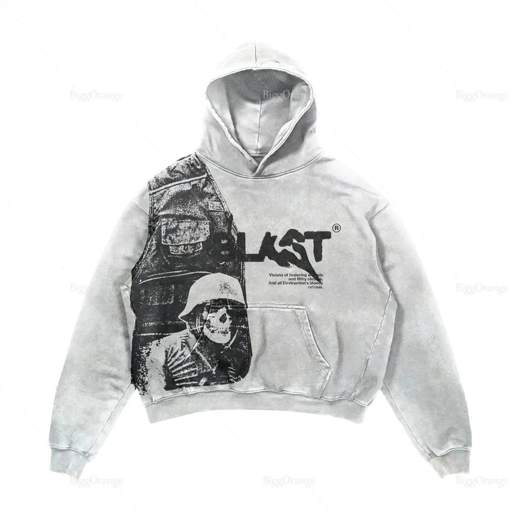 2023 New Casual Letter Explosion Print Men&#039;s Clothing Skull Fashion Hoodie Men&#039;s Harajuku Retro Autumn