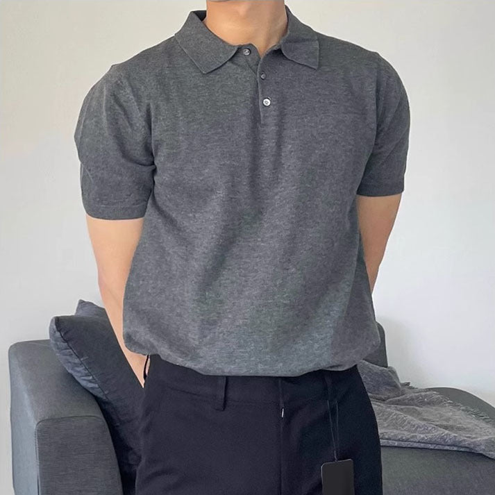 Summer Thin Men&#039;s Slim Casual Polo Shirt Korean Style Fashion T-Shirt Short-Sleeved Trendy