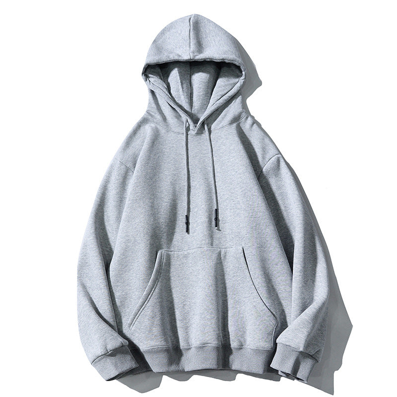 Heavy Non-fleece American Retro Hooded Sweater Men And Women Solid Color Lazy Wind Couple Hoodie Plus Fleece Jacket