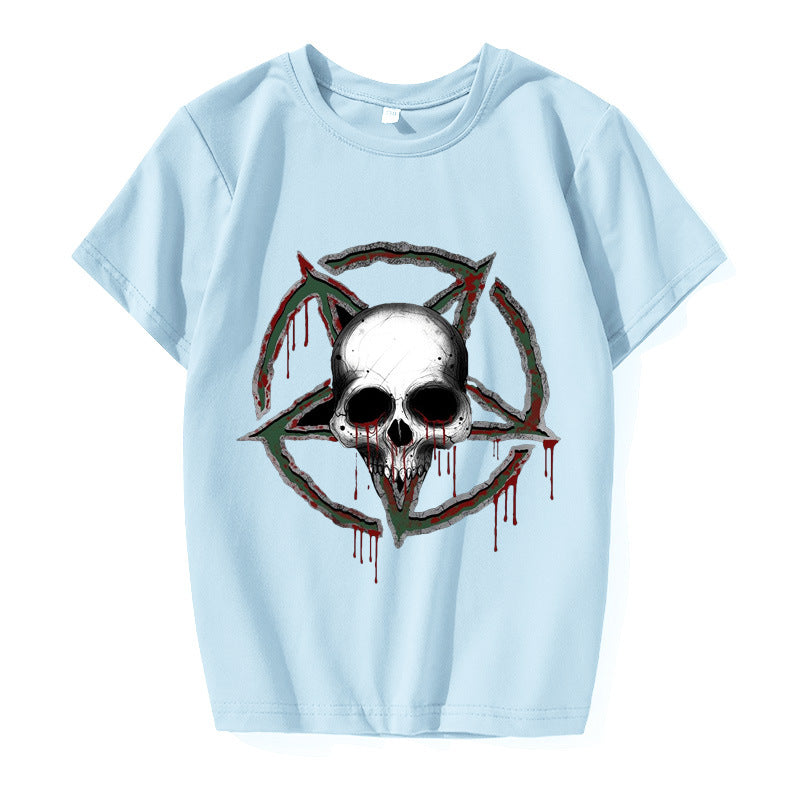 Summer Anime Print Short Sleeve Skull Head Print Men Ladies Casual T-Shirt Polyester Cotton Short Sleeve Multicolor Optional T-Shirt