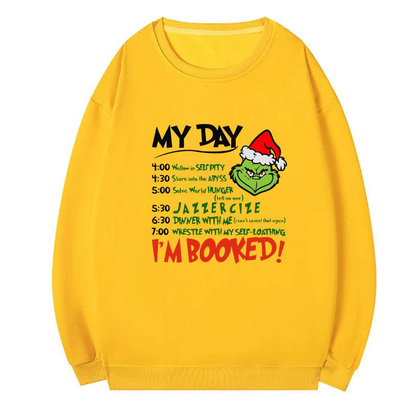 2023 Foreign Trade Women&#039;s Fleece Sweater Plain Color Santa Claus Print Kangaroo Pocket Drawstring Print Hoodie