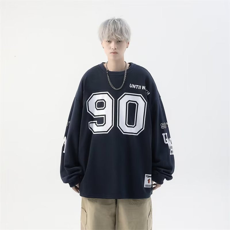 Autumn American Retro Street Tide Pullover T-shirt Printing Loose 90 Ice Hockey Uniform Long-sleeved T-shirt