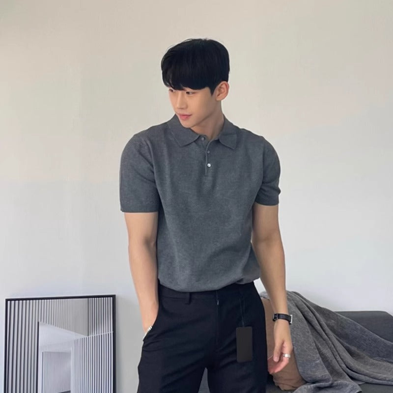 Summer Thin Men&#039;s Slim Casual Polo Shirt Korean Style Fashion T-Shirt Short-Sleeved Trendy