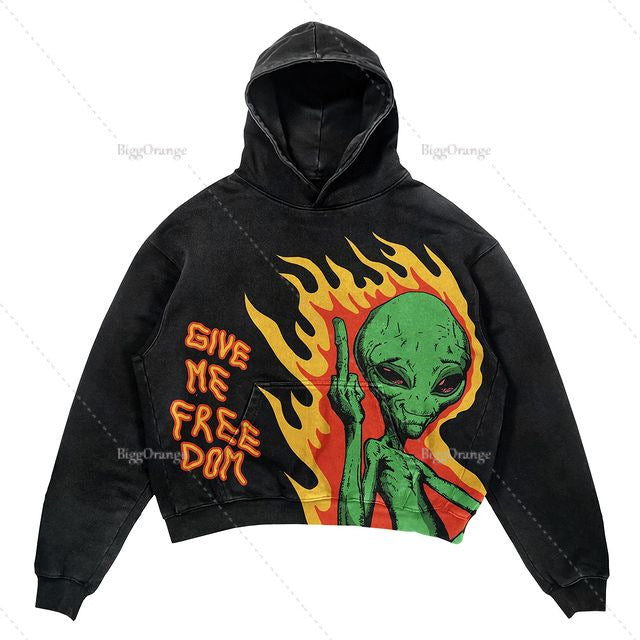 Punk Design Printed Hoodie Harajuku Streetwear Y2 Fashion Large Hoodie Hip Hop Gothic Long Sleeve