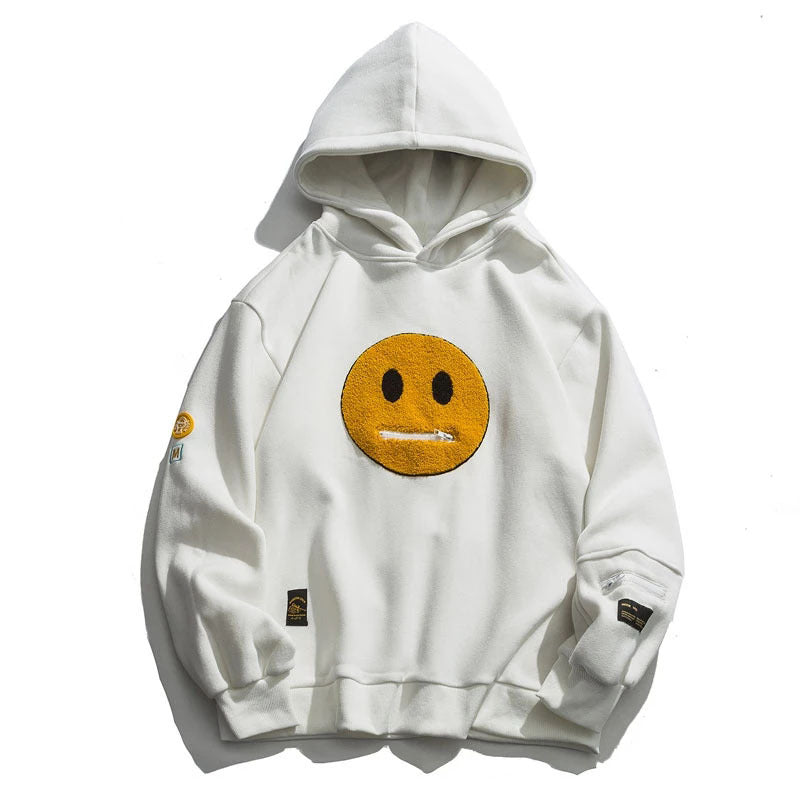 Cross-border Autumn And Winter Men&#039;s Hoodie Top Street Pullover Sweater Zipper Pocket Smile Face Patchwork Fleece Hoodie