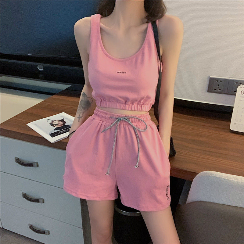 Summer Leisure Yoga Fitness Running Sports Suit Female Sexy Vest Short Shorts Two-piece