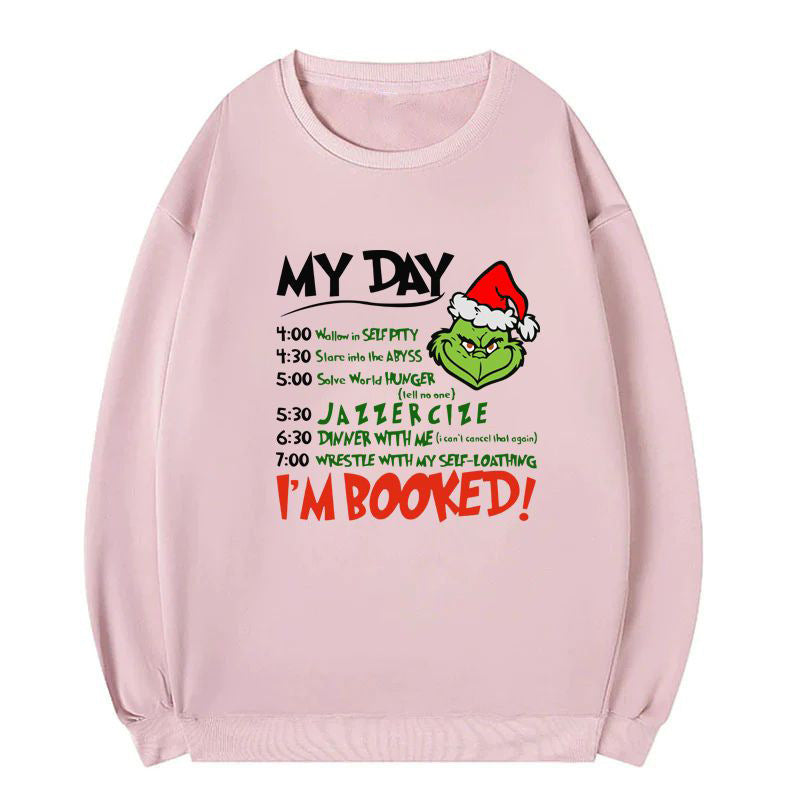 2023 Foreign Trade Women&#039;s Fleece Sweater Plain Color Santa Claus Print Kangaroo Pocket Drawstring Print Hoodie
