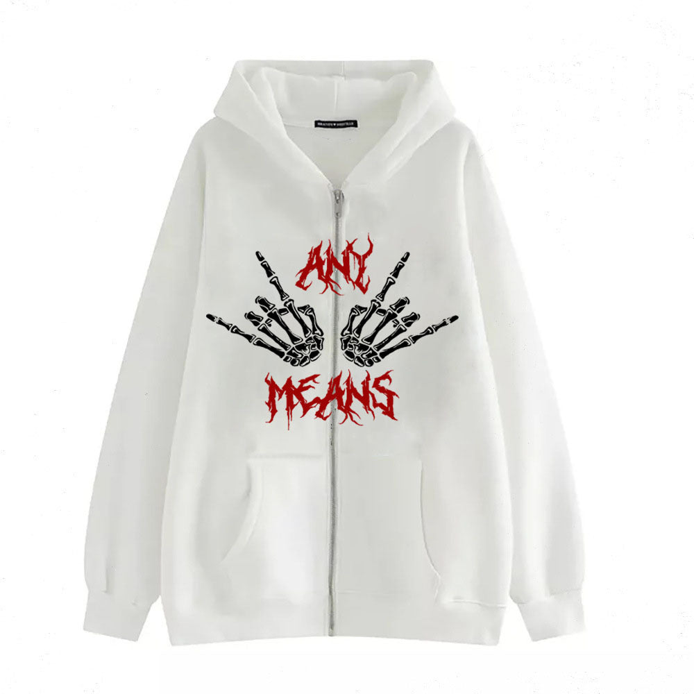 Diablo Series Zipper Sweater Punk Style Hand Bone Print Hoodie Niche Gothic Cardigan Fleece Jacket