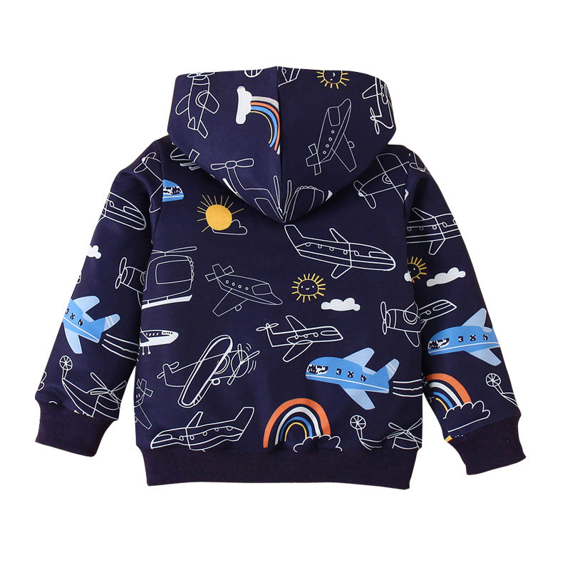 Spring New Children&#039;s Clothing European And American Style Boys&#039; Long-sleeved Cartoon Airplane Hoodie Sweatshirt