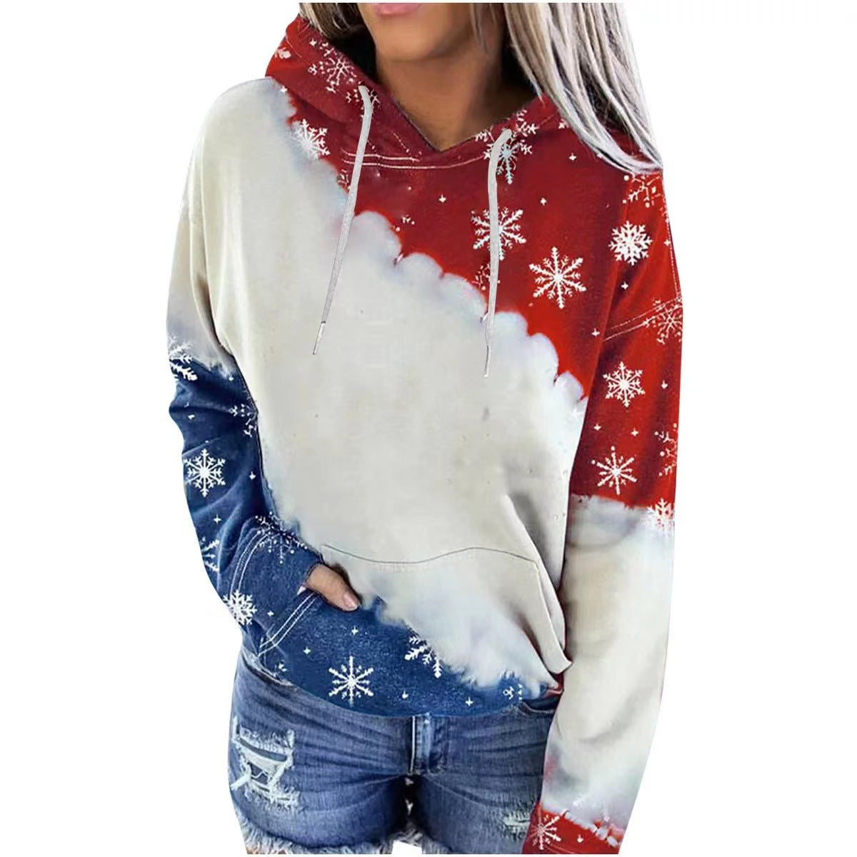 Ladies Christmas Snowman Print Round Neck Hoodie Long Sleeve Sweatshirt