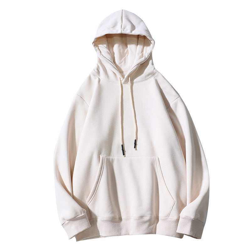 Heavy Non-fleece American Retro Hooded Sweater Men And Women Solid Color Lazy Wind Couple Hoodie Plus Fleece Jacket