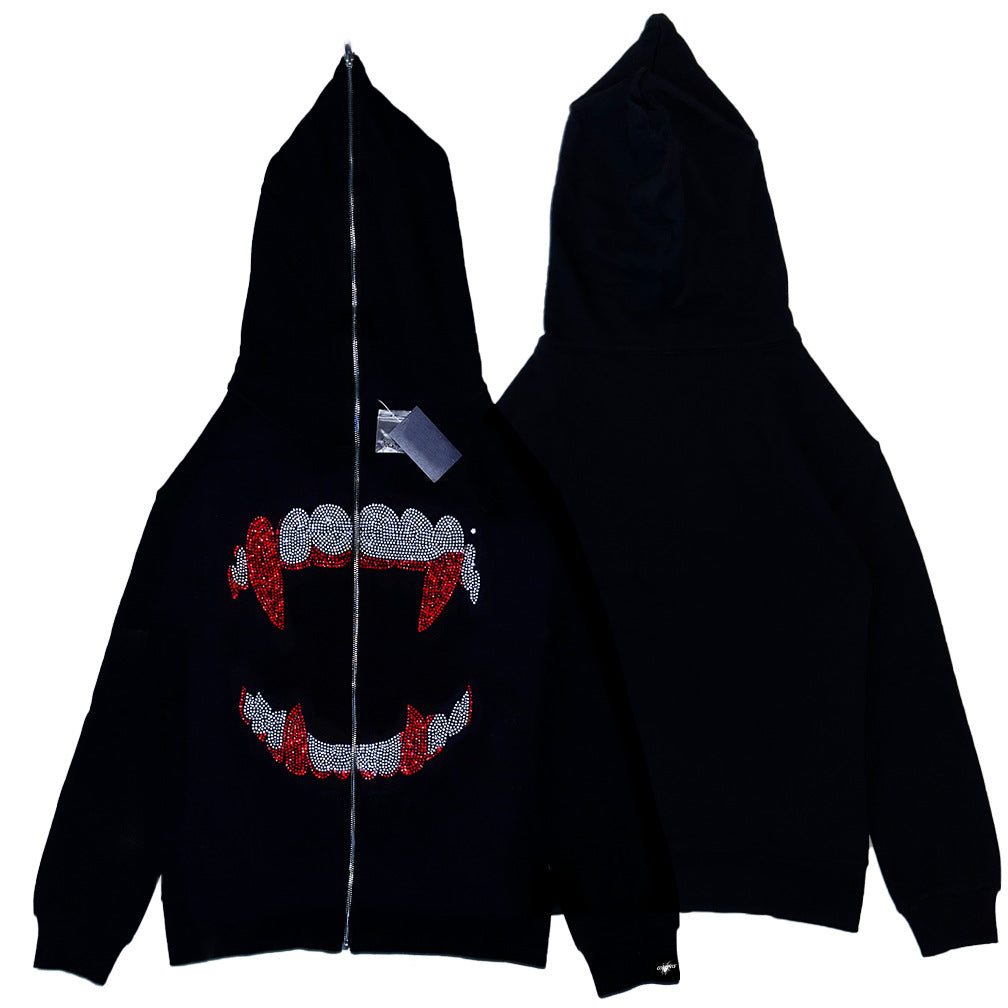 Y2k Hot Diamond Printed Loose Zipper Hoodie Women&#039;s Thickened Warm Harajuku Jacket Street Photograph Korean Style Sweater