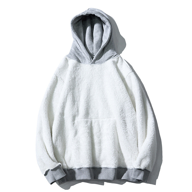 Heavy Non-fleece American Retro Hooded Sweater Men And Women Solid Color Lazy Wind Couple Hoodie Plus Fleece Jacket