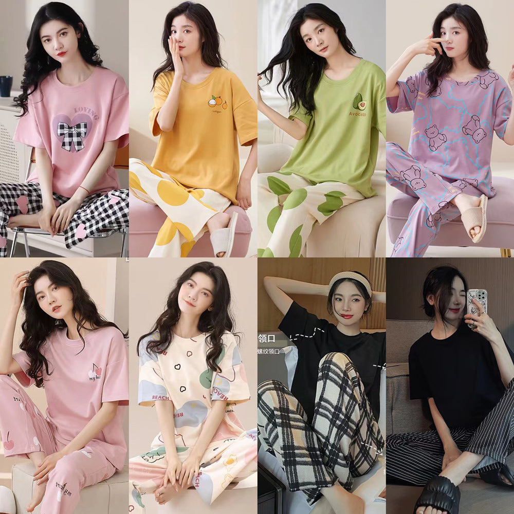 Short Sleeve Pants With Chest Pad Pajamas Women&#039;s Summer Two-piece Thin Home Clothes Large Size