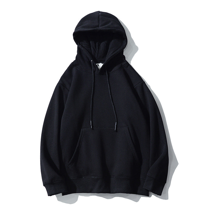 Heavy Non-fleece American Retro Hooded Sweater Men And Women Solid Color Lazy Wind Couple Hoodie Plus Fleece Jacket