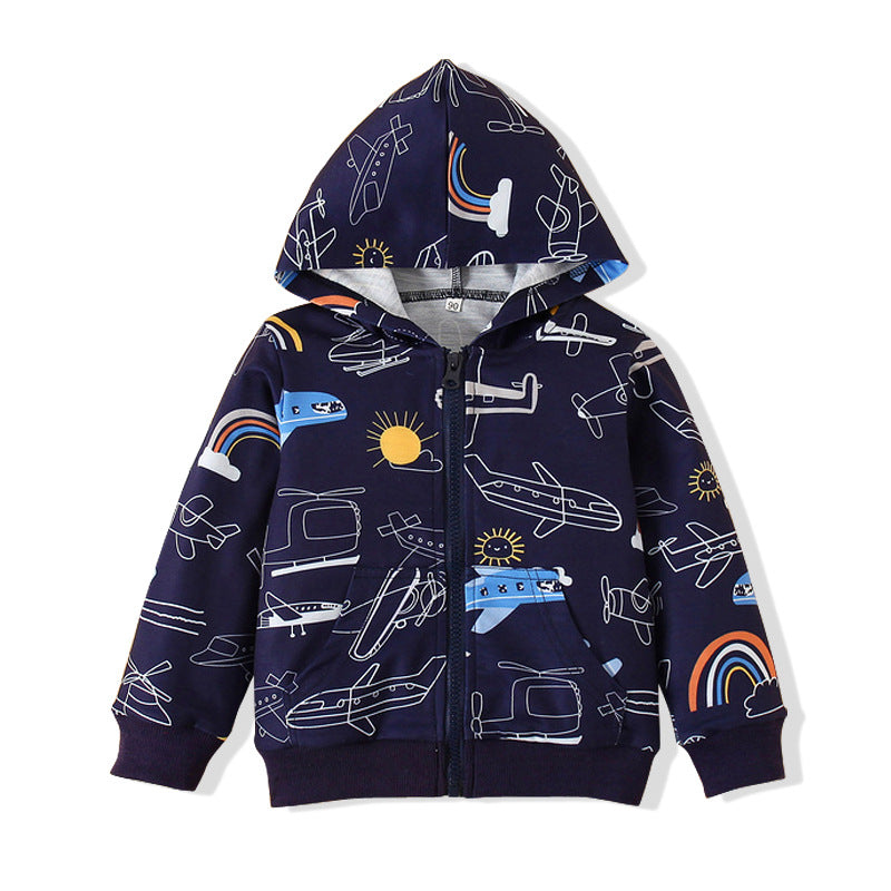 Spring New Children&#039;s Clothing European And American Style Boys&#039; Long-sleeved Cartoon Airplane Hoodie Sweatshirt