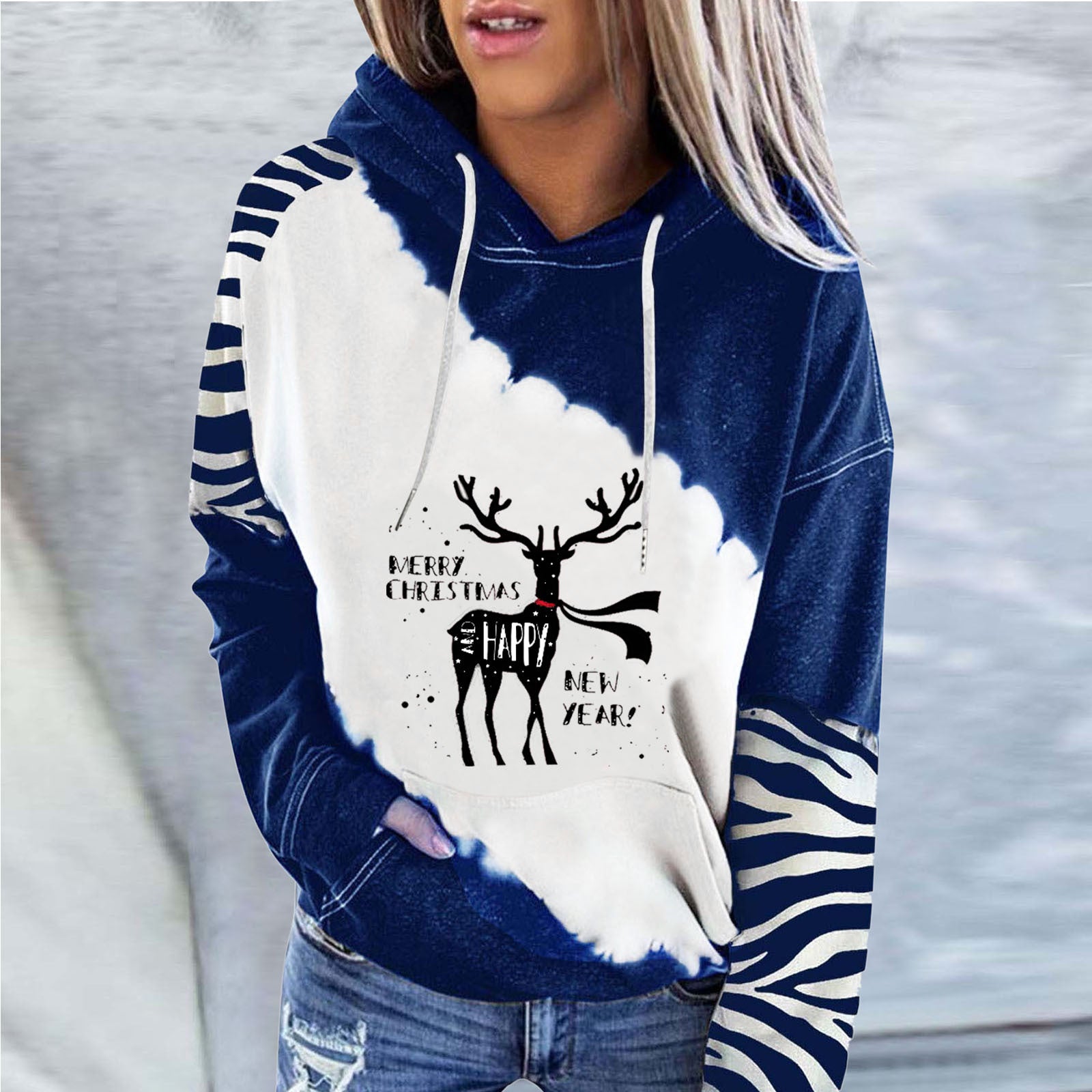Ladies Christmas Snowman Print Round Neck Hoodie Long Sleeve Sweatshirt