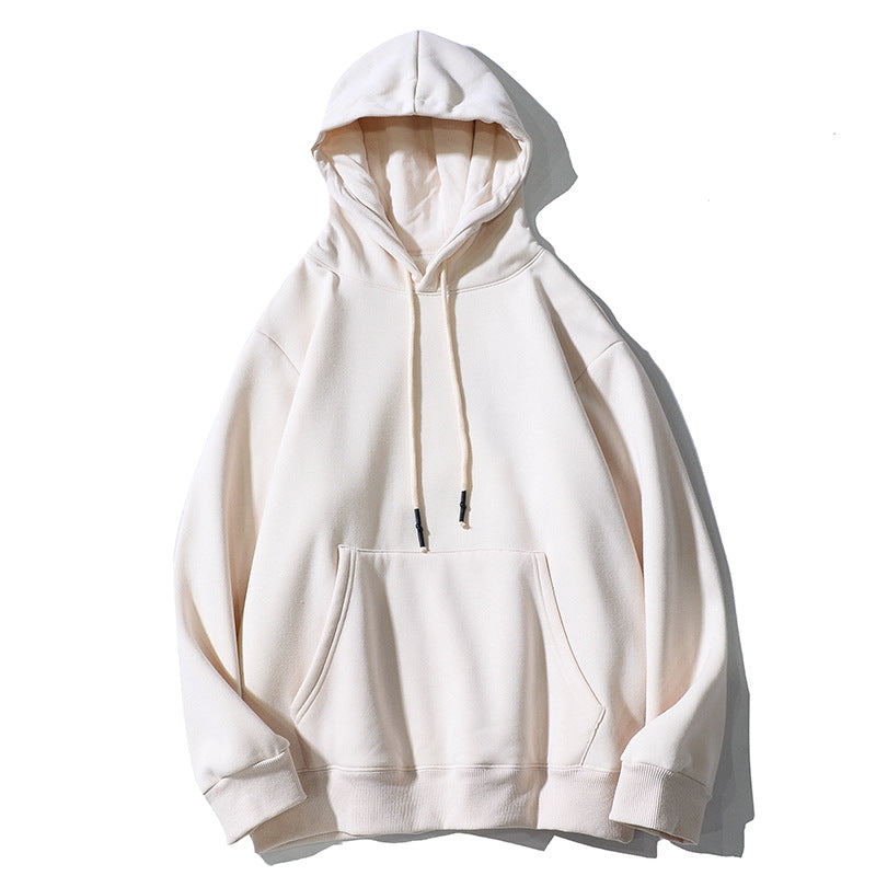 Heavy Non-fleece American Retro Hooded Sweater Men And Women Solid Color Lazy Wind Couple Hoodie Plus Fleece Jacket
