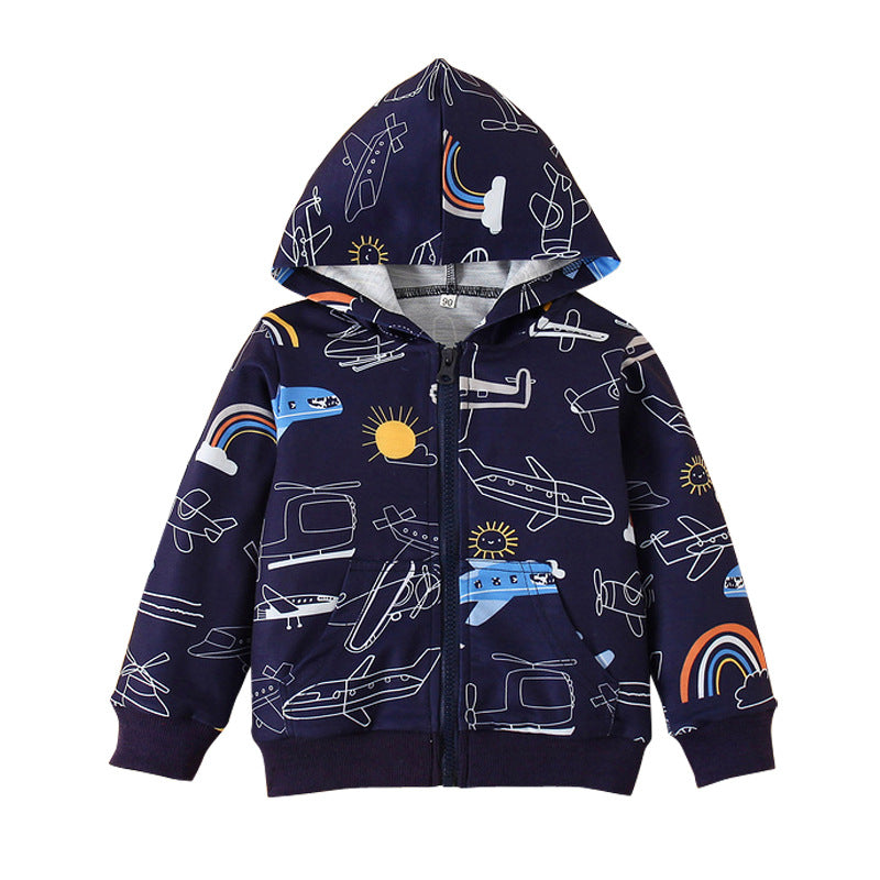 Spring New Children&#039;s Clothing European And American Style Boys&#039; Long-sleeved Cartoon Airplane Hoodie Sweatshirt