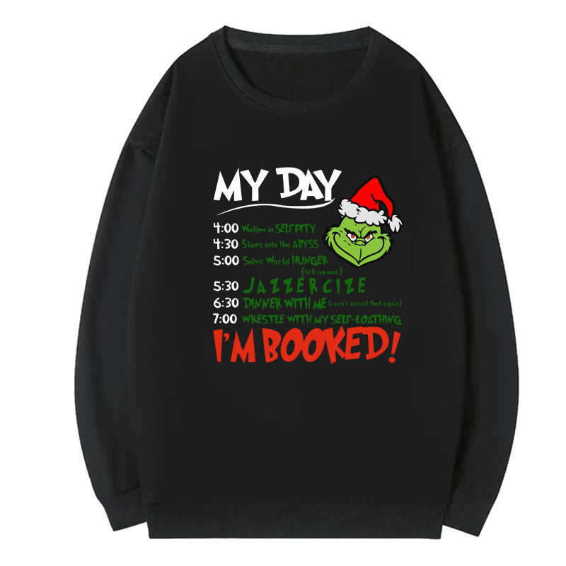 2023 Foreign Trade Women&#039;s Fleece Sweater Plain Color Santa Claus Print Kangaroo Pocket Drawstring Print Hoodie