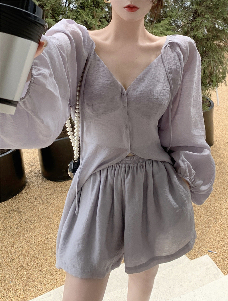 Sun-Kissed Vixen V-neck long-sleeved shirt and shorts