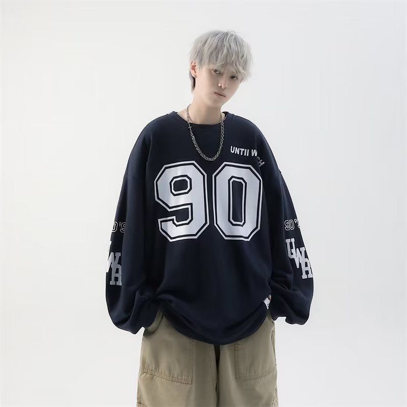 Autumn American Retro Street Tide Pullover T-shirt Printing Loose 90 Ice Hockey Uniform Long-sleeved T-shirt