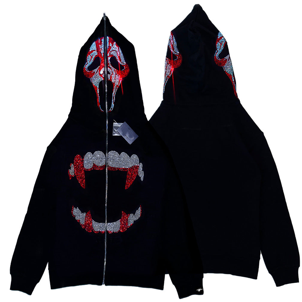 Y2k Hot Diamond Printed Loose Zipper Hoodie Women&#039;s Thickened Warm Harajuku Jacket Street Photograph Korean Style Sweater