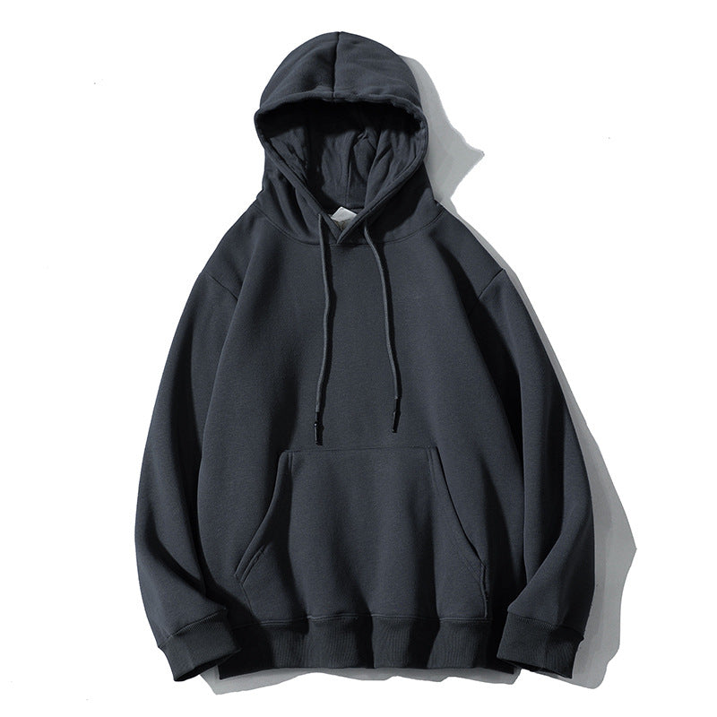 Heavy Non-fleece American Retro Hooded Sweater Men And Women Solid Color Lazy Wind Couple Hoodie Plus Fleece Jacket