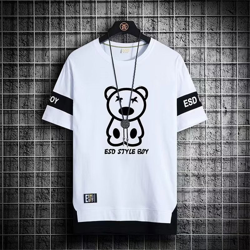 Summer Fake Two-piece Short-sleeved T-shirt Men&#039;s Youth Clothes Trendy Casual Round Neck Simple Printed Top Men&#039;s Half-sleeved T-shirt