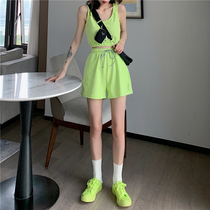 Summer Leisure Yoga Fitness Running Sports Suit Female Sexy Vest Short Shorts Two-piece