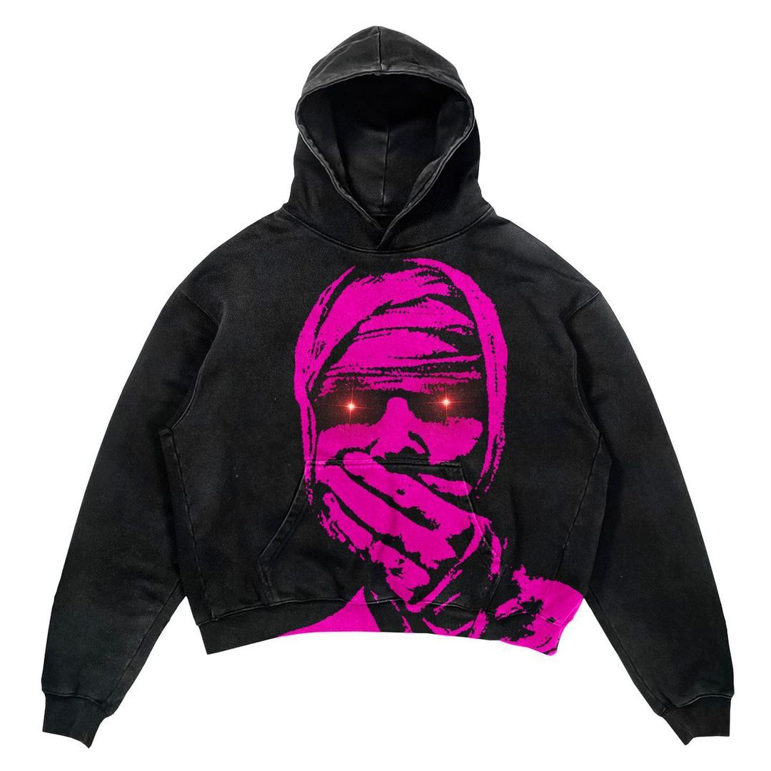 Punk Design Printed Hoodie Harajuku Streetwear Y2 Fashion Large Hoodie Hip Hop Gothic Long Sleeve
