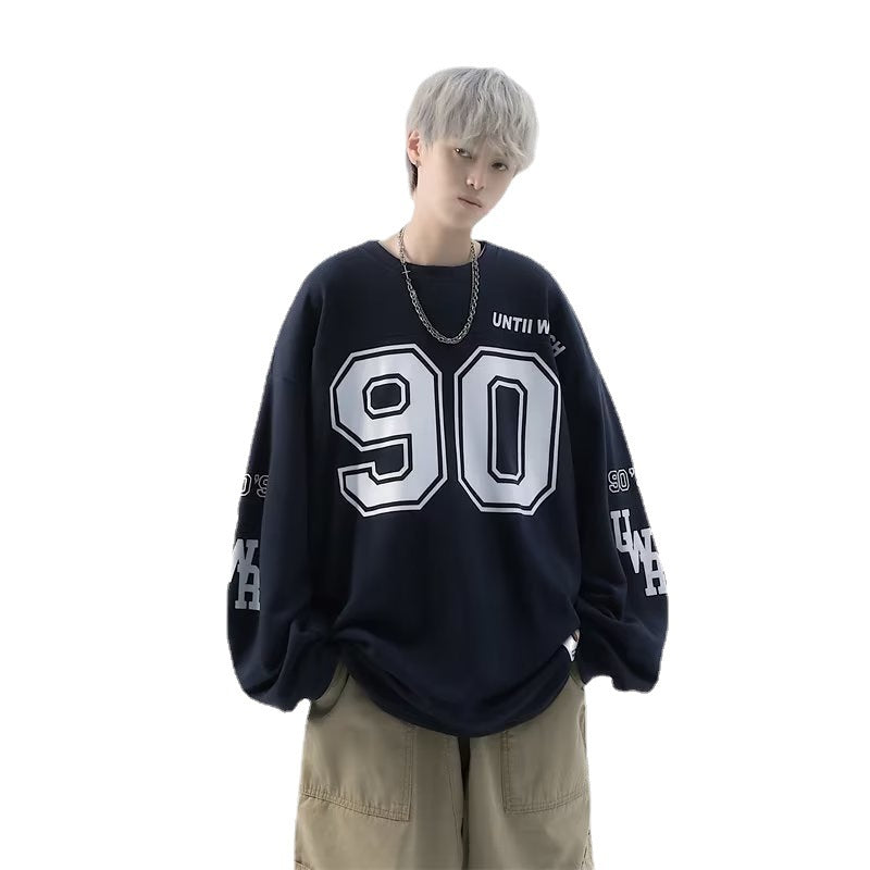 Autumn American Retro Street Tide Pullover T-shirt Printing Loose 90 Ice Hockey Uniform Long-sleeved T-shirt