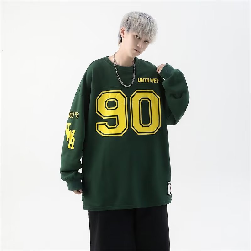 Autumn American Retro Street Tide Pullover T-shirt Printing Loose 90 Ice Hockey Uniform Long-sleeved T-shirt