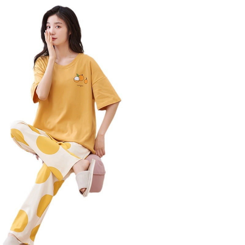 Short Sleeve Pants With Chest Pad Pajamas Women&#039;s Summer Two-piece Thin Home Clothes Large Size