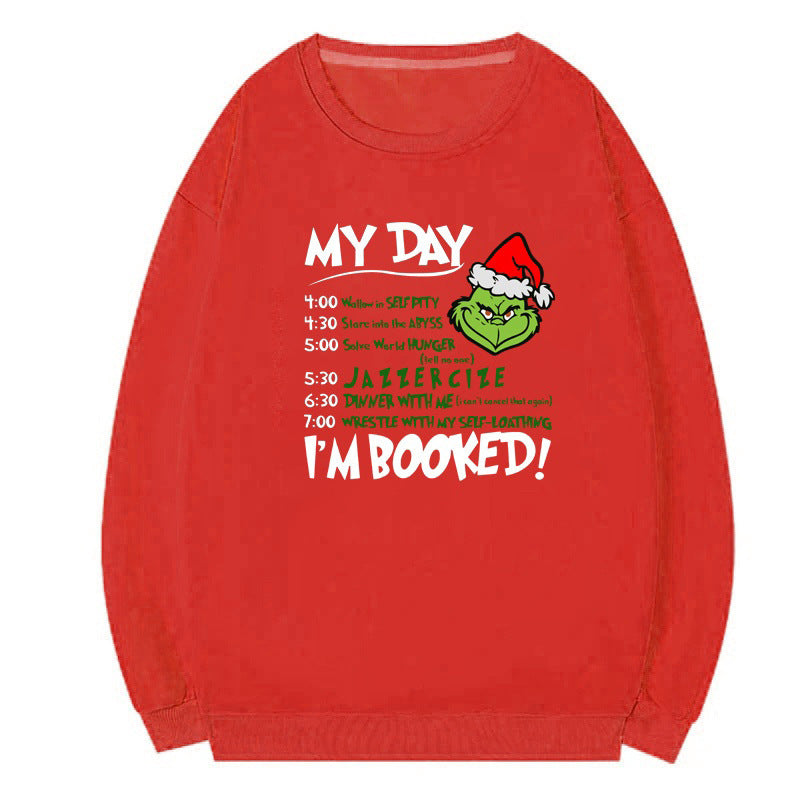 2023 Foreign Trade Women&#039;s Fleece Sweater Plain Color Santa Claus Print Kangaroo Pocket Drawstring Print Hoodie