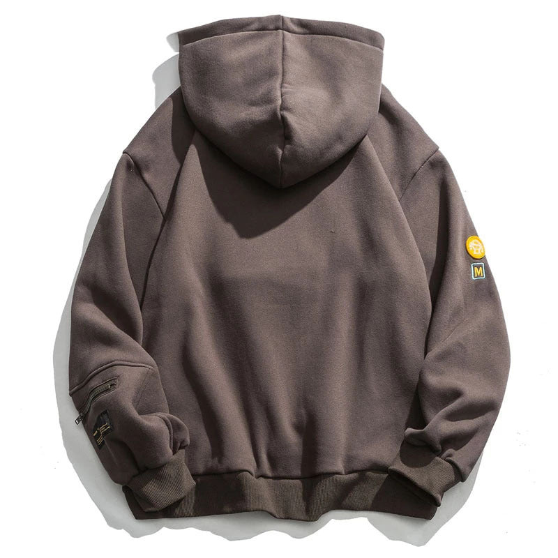 Cross-border Autumn And Winter Men&#039;s Hoodie Top Street Pullover Sweater Zipper Pocket Smile Face Patchwork Fleece Hoodie