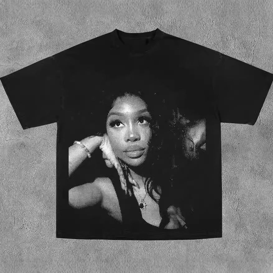 American Hip-Hop Character Print T-Shirt Casual Fashion Oversized T-Shirt Harajuku Gothic Retro Men&#039;s T-Shirt