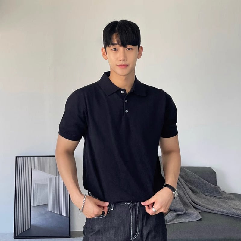 Summer Thin Men&#039;s Slim Casual Polo Shirt Korean Style Fashion T-Shirt Short-Sleeved Trendy