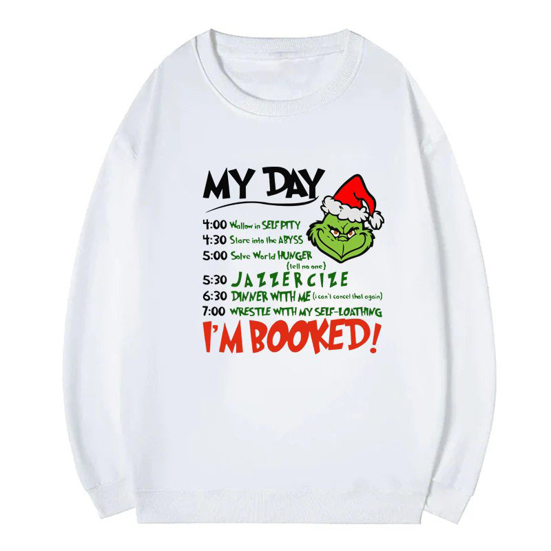2023 Foreign Trade Women&#039;s Fleece Sweater Plain Color Santa Claus Print Kangaroo Pocket Drawstring Print Hoodie