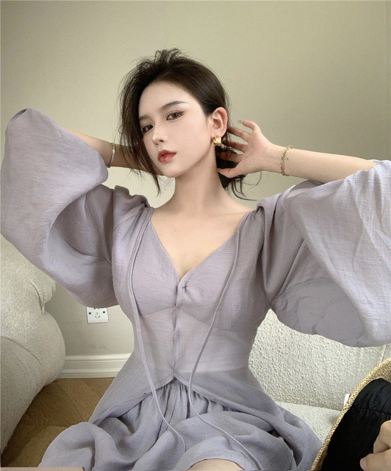 Sun-Kissed Vixen V-neck long-sleeved shirt and shorts