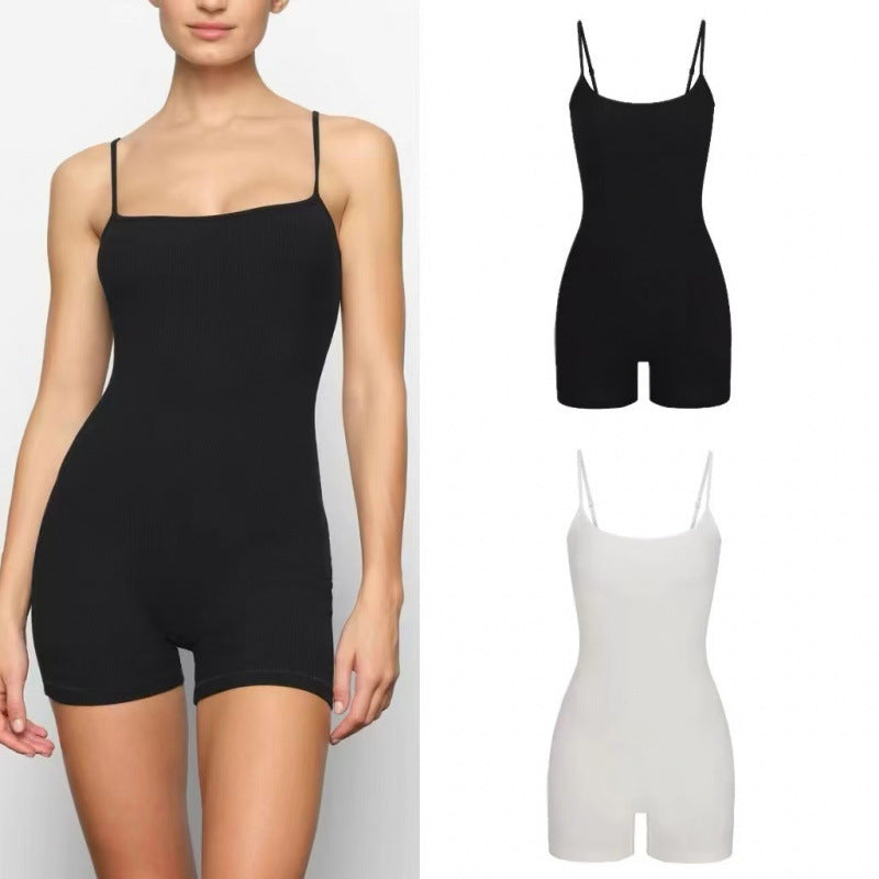 Soft Lounge Scoop Onesie Suspender One-Piece Three-Quarter Pants