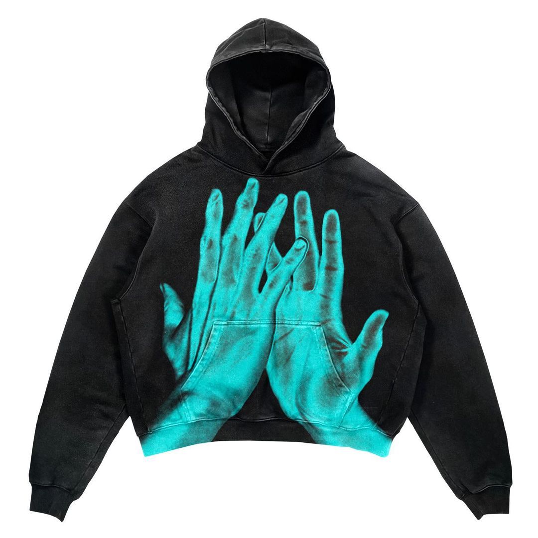 Punk Design Printed Hoodie Harajuku Streetwear Y2 Fashion Large Hoodie Hip Hop Gothic Long Sleeve