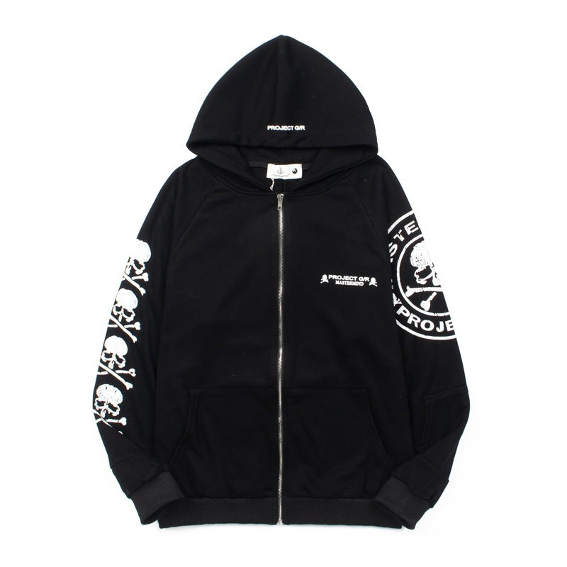 2025 Cross-Border American Trendyy Skull Stitching Zipper Hooded Sweatshirt For Men And Women Casual Trendyy Hoodie Jacket