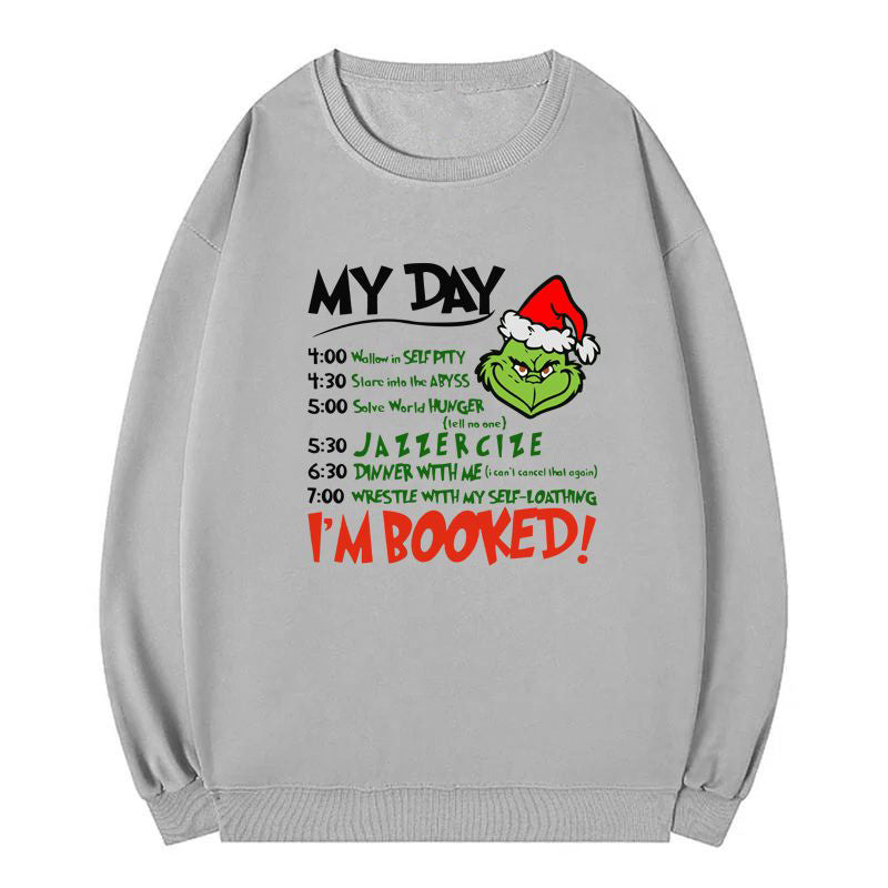 2023 Foreign Trade Women&#039;s Fleece Sweater Plain Color Santa Claus Print Kangaroo Pocket Drawstring Print Hoodie
