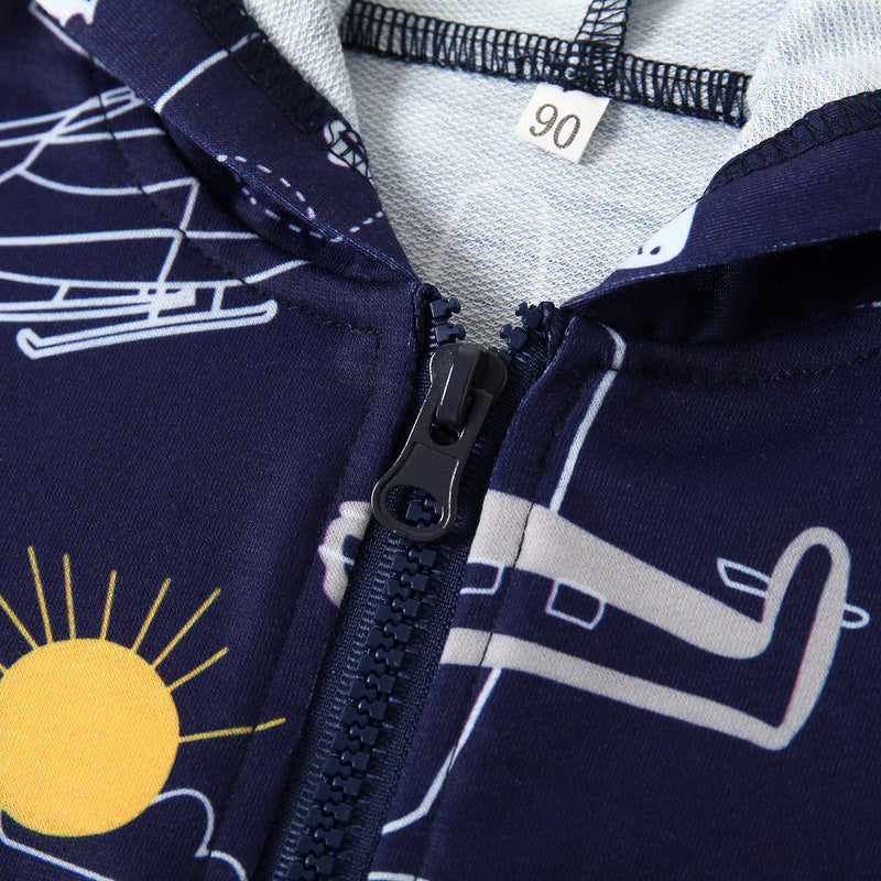 Spring New Children&#039;s Clothing European And American Style Boys&#039; Long-sleeved Cartoon Airplane Hoodie Sweatshirt