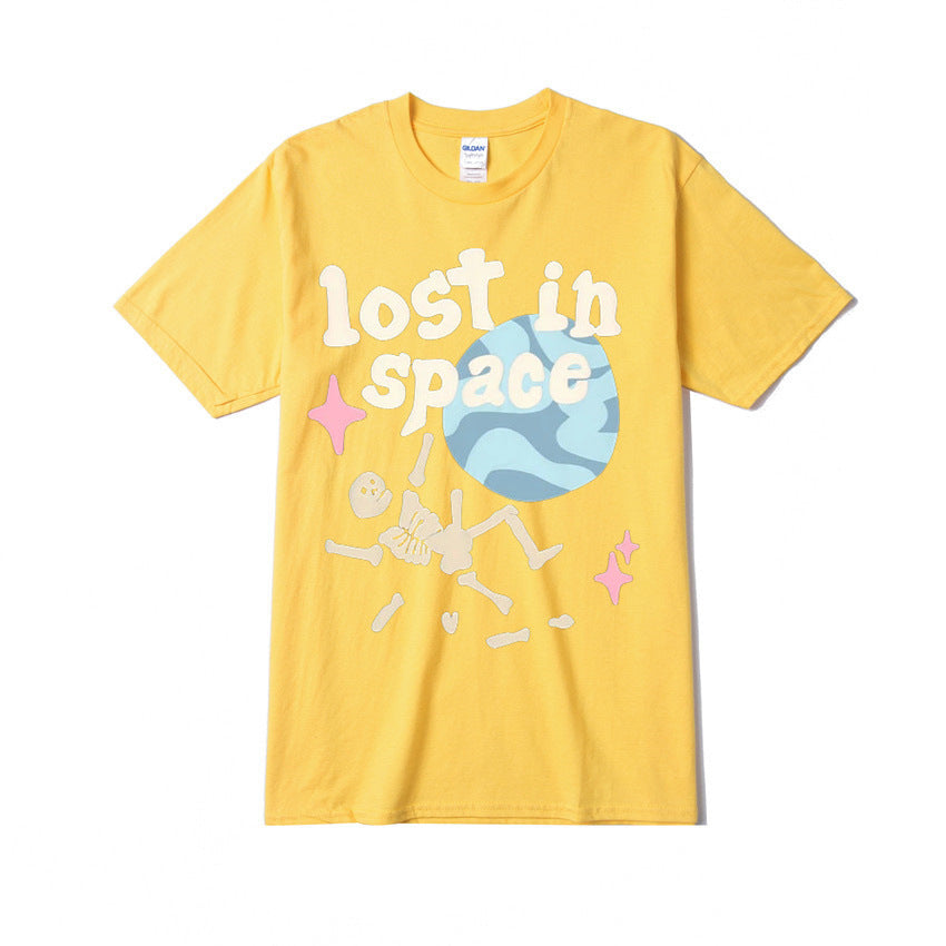 Japanese Street Fun Style Alphabet Skull Bone T-shirt Short-sleeved Men&#039;s Summer Hong Kong Style Loose Casual Earth Print T-shirt